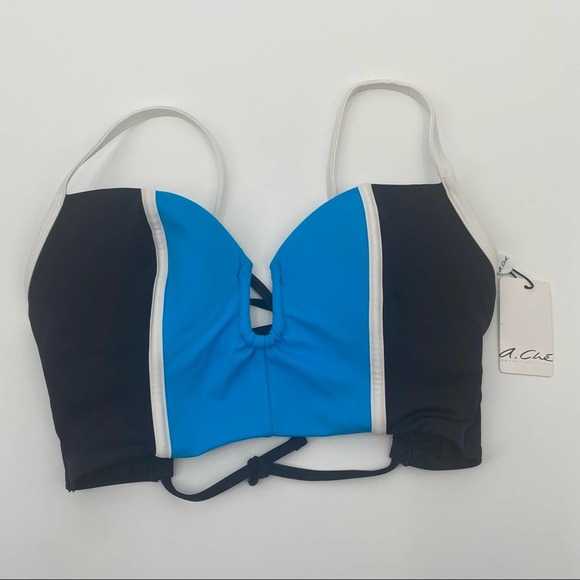 A.CHE Other - A.CHE BLACK BLUE WHITE TALINE LONGLINE WATERPLAY BIKINI TOP XSMALL NEW